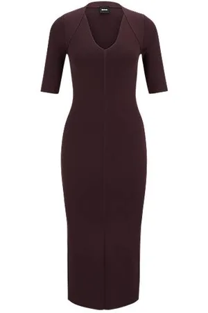 HUGO BOSS Vestido de malha com gola em V e mangas recortadas