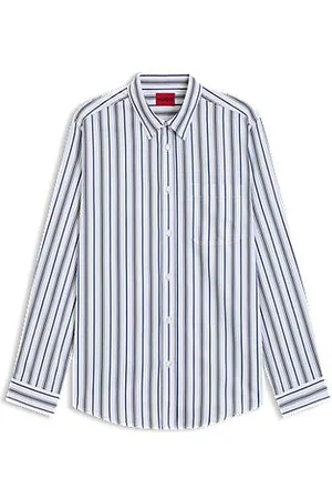 HUGO BOSS Camisa de ajuste grande em popelina de algodão com riscas