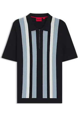 HUGO BOSS Camisola polo em malha com fecho de correr e riscas verticais