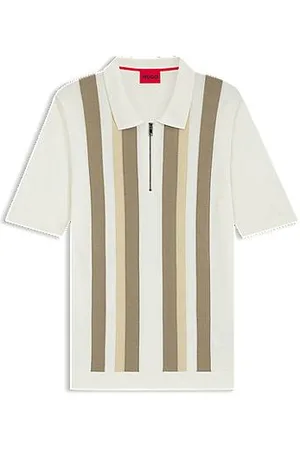 HUGO BOSS Camisola polo em malha com fecho de correr e riscas verticais
