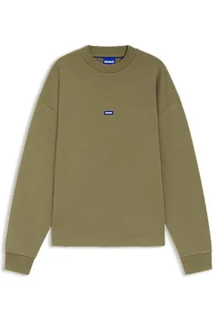 HUGO BOSS Camisola em terry de algodão com etiqueta de logótipo azul