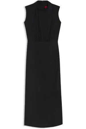 HUGO BOSS Vestido comprido em crepe com gola alta drapeada