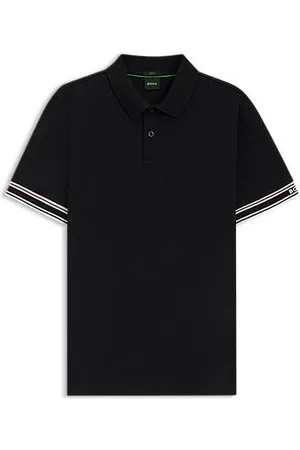 HUGO BOSS Polo de ajuste slim em algodão com riscas no rebordo das mangas