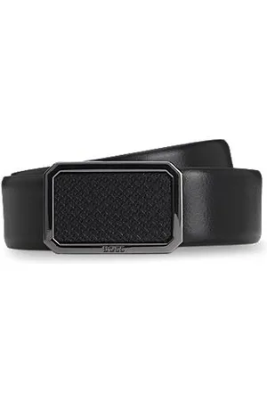 HUGO BOSS Cinto em pele italiana com fivela de placa de monograma