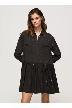 Pepe Jeans Mulher Vestidos Camisa - Vestido evasé estilo camisa, curto, mangas compridas