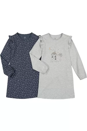 La Redoute Menina Camisas de Folhos - Lote de 2 camisas de dormir em algodão, com folho