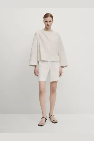 Massimo Dutti Bermuda 100% Linho Com Detalhe De Fivelas