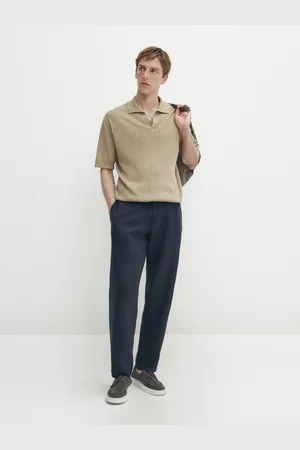 Massimo Dutti Polo De Malha Canelada Com Algodão E Linho