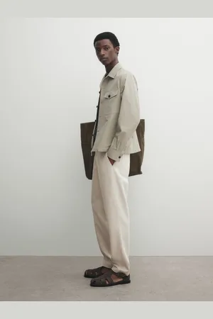 Massimo Dutti Calças Tapered Fit Em Mistura De Algodão E Linho