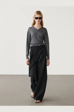 Massimo Dutti Calças Wide Leg Em Mistura De Algodão Com Linho