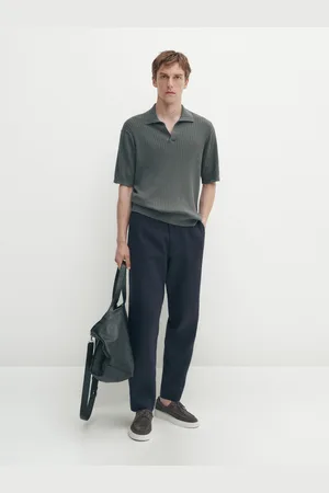 Massimo Dutti Polo De Malha Canelada Com Algodão E Linho