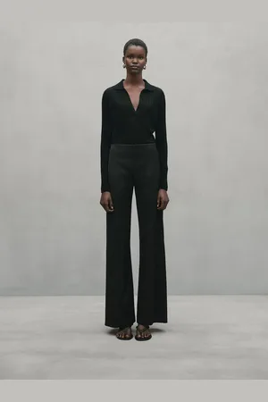 Massimo Dutti Calças De Cintura Subida Wide Leg