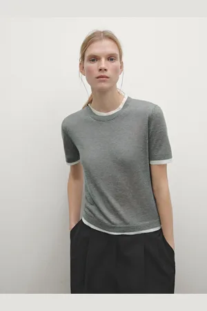 Massimo Dutti Camisola De Malha De Manga Curta Com Bordas Desfiadas