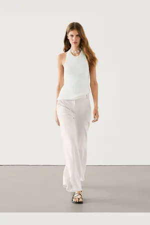 Massimo Dutti Calças Flare Fit Em Mistura De Linho