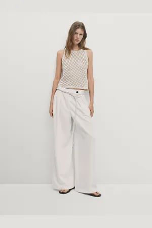 Massimo Dutti Calças Wide Leg Com Pormenor De Pregas