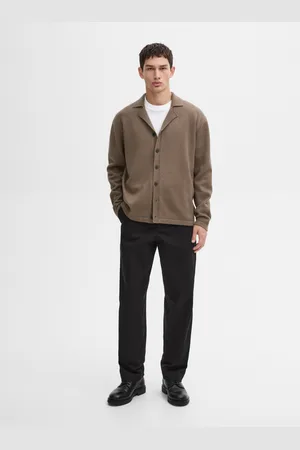 Massimo Dutti Cardigan De Malha Com Lapela Em Mistura De Fazenda