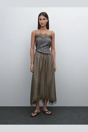 Massimo Dutti Saia Midi Com Pormenor De Renda