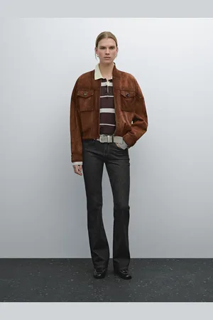 Massimo Dutti Casaco Bomber Com Bolsos Em Pele Camurça