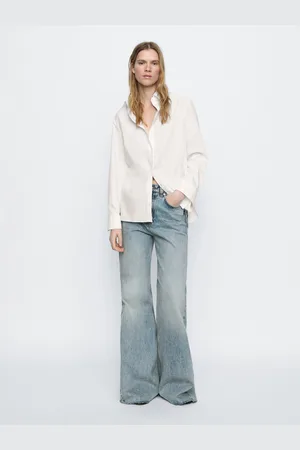Massimo Dutti Jeans Flare De Cintura Subida Em Algodão