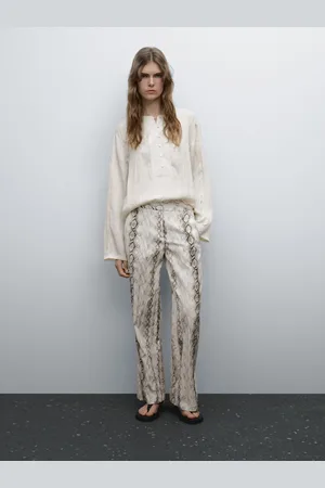 Massimo Dutti Calças Direitas Abertura Animal Print