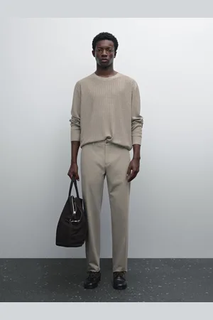 Massimo Dutti Calças Slim Fit Confortáveis Em Mistura De Algodão