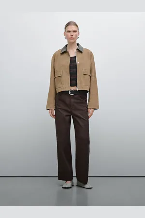 Massimo Dutti Blusão Combinado Em Pele Camurça
