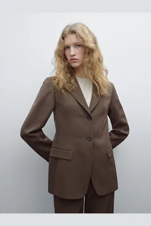Massimo Dutti Blazer Justo Em Mistura De Fazenda