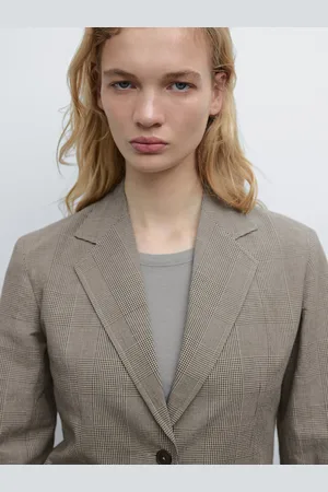 Massimo Dutti Blazer Aos Quadrados Em Mistura De Algodão E Linho