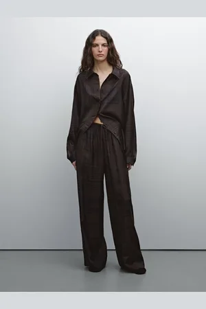 Massimo Dutti Calças Aos Quadrados Com Cintura Elástica