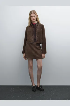 Massimo Dutti Camisa Curta De Pele Camurça
