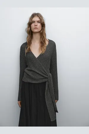 Massimo Dutti Cardigan Cruzado De Malha Com Pormenor De Laçada