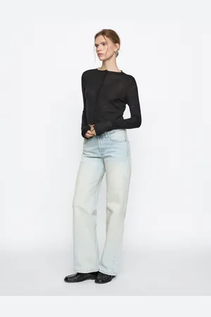 Massimo Dutti Jeans De Cintura Média Wide Leg Em Algodão