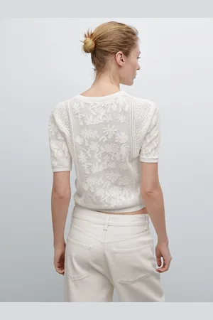 Massimo Dutti Cardigan De Malha Com Pormenor De Renda