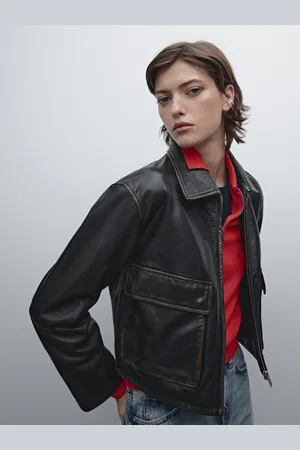 Massimo Dutti Blusão Desgastado Em Pele Napa