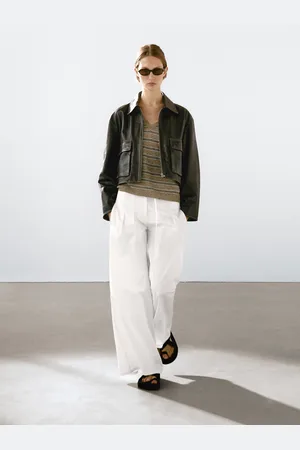 Massimo Dutti Calças Palazzo Em Mistura De Algodão E Linho