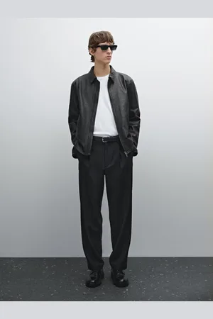 Massimo Dutti Calças Relaxed Fit Em Mistura De Fazenda Fria
