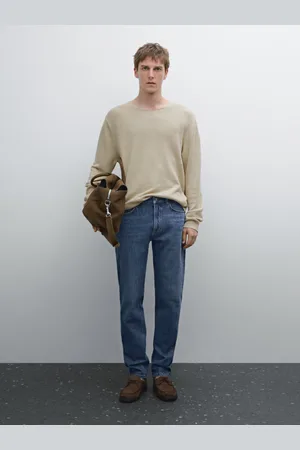 Massimo Dutti Jeans Tapered Fit Em Mistura De Algodão
