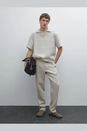 Massimo Dutti Calças Tapered Fit 100% Linho