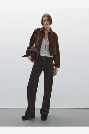 Massimo Dutti Camisa Cropped Em Pele Camurça