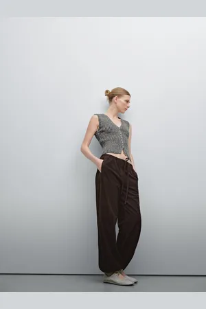 Massimo Dutti Calças Parachute De Pele Camurça