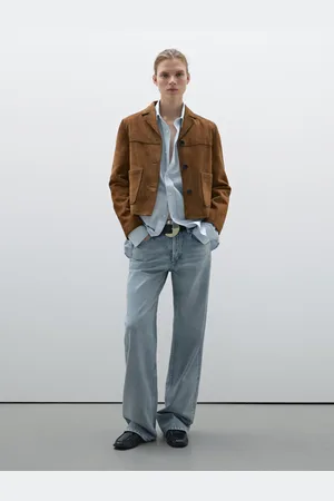 Massimo Dutti Casaco Com Bolsos Em Pele Camurça