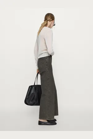 Massimo Dutti Calças Wide Coated Denim Look Em Algodão
