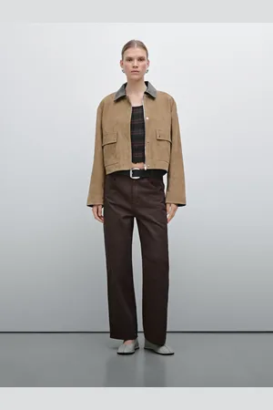 Massimo Dutti Blusão Combinado Em Pele Camurça