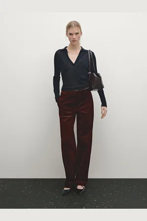 Massimo Dutti Calças De Bombazina Relaxed Fit De Cintura Subida