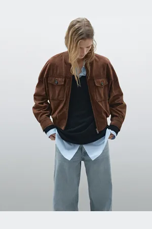 Massimo Dutti Casaco Bomber Com Bolsos Em Pele Camurça