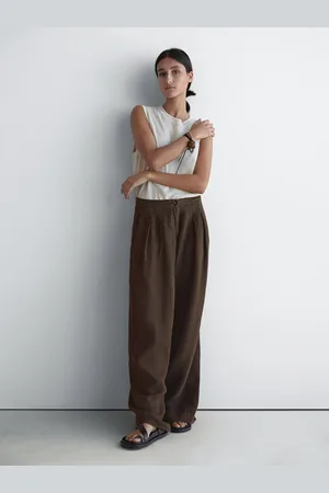 Massimo Dutti Calças Wide Leg 100% Linho
