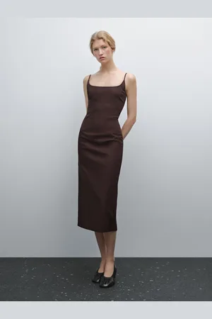 Massimo Dutti Vestido Midi De Alças Em Mistura De Algodão