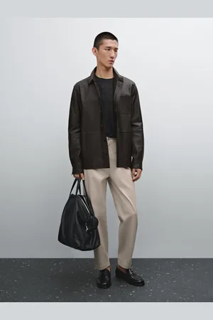 Massimo Dutti Calças Relaxed Cropped Em Mistura De Algodão
