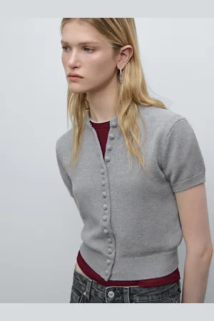 Massimo Dutti Cardigan De Malha Com Botões Forrados Em Mistura De Fazenda