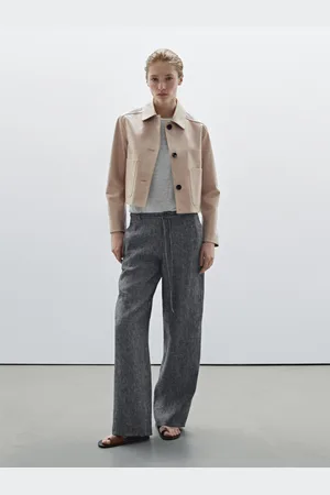 Massimo Dutti Calças Direitas Em Denim 100% Linho